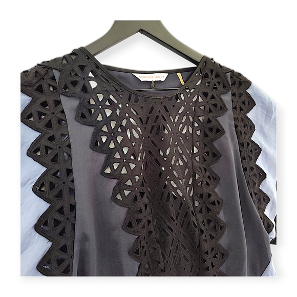 Rebecca Taylor Multicolored Flutter Sleeve Blouse Short Sleeve Womens Size 6 - Picture 6 of 13